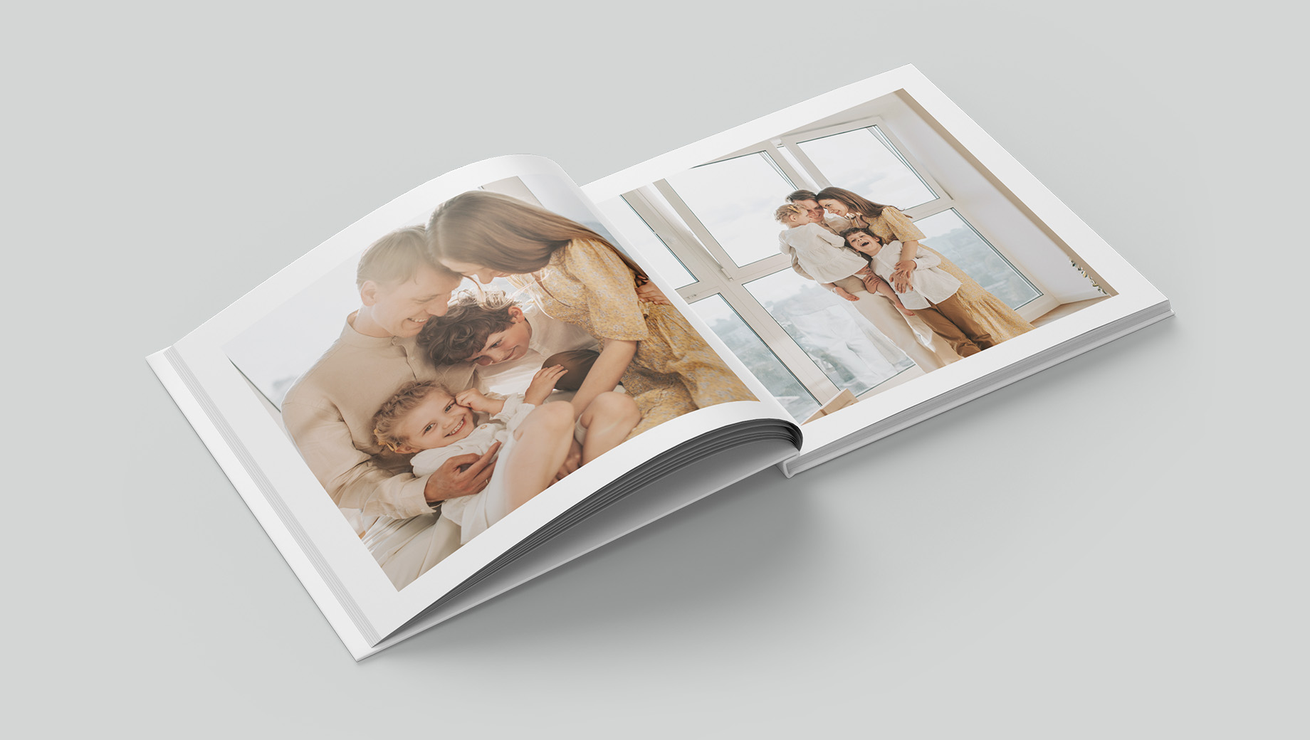Open pages of a simple styled photobook